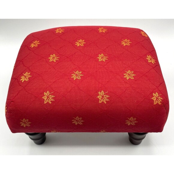 Madura Custom Made Brocade Fabric Padded Foot Stool Red & Gold Accent Piece - Picture 4 of 13